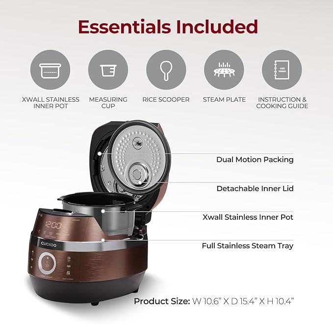 CUCKOO High Pressure Rice Cooker 6-Cup Uncooked / 12-Cup Cooked with Induction Heating Technology, Versatile Rice Maker with 16 Menu Options and Steam Plate, Voice Guide, Copper (CRP-JHR0609F)