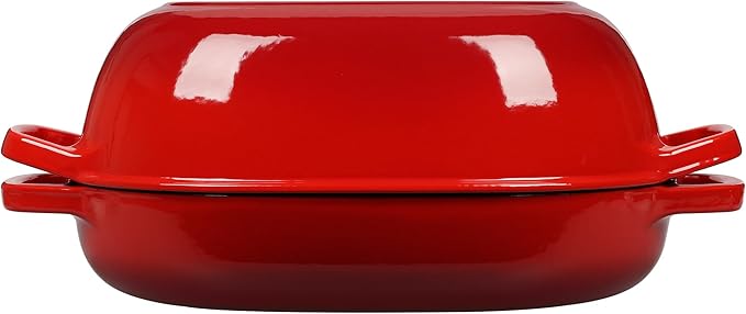 Enameled Cast Iron Oval Dutch Oven Pot with Lid, Dutch Oven for Sourdough Bread Baking, Oval Bread Pan, 7qt, Red