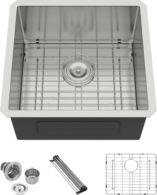 Lordear 19 Inch Undermount Kitchen Sink 19" x 18" Undermount Sink 16 Gauge Stainless Steel Deep Single Bowl Ledge Kitchen Sink
