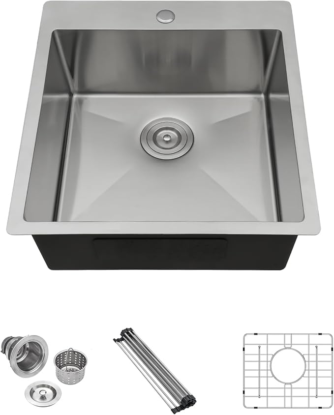 Lordear 18x18 Bar Sink Drop In 16 Gauge T304 Small Kitchen Sink Topmount Bar Prep Island Sink Single Bowl Kitchen Sinks Outdoor Sink 18"
