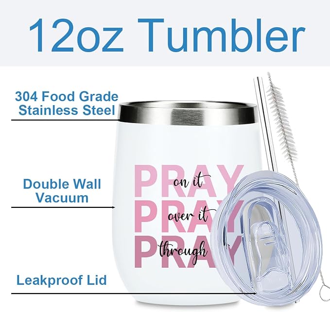 Inspirational Pray Christian Gifts for Women Men Wine Tumbler Insulated Wine Glasses 12 oz Tumbler with Lid Bible Verse Religious Gifts for Mom Grandma Coworker Boss Birthday Christmas Appreciation