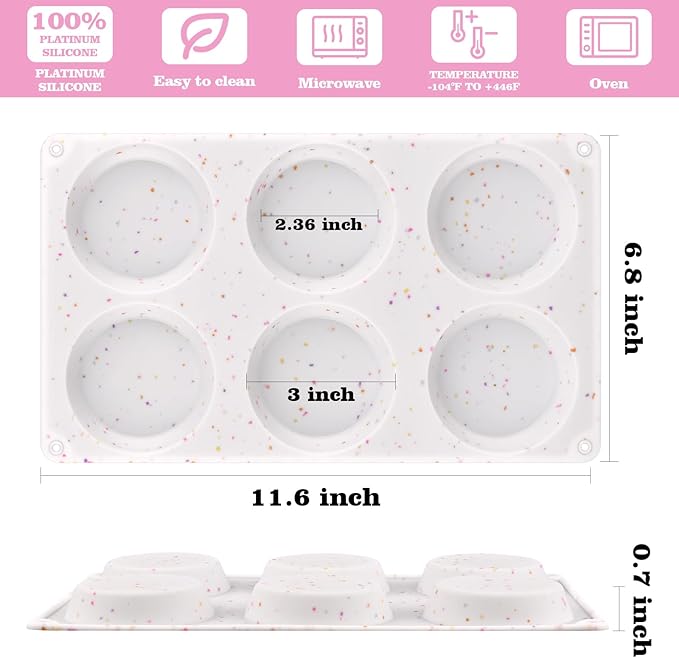 Sakolla 2 Pack Muffin Top Pans, Silicone Egg Molds for Breakfast Sandwiches 3 Inch Round Baking Pan for English Muffins, Egg Bites, Hamburger Bun, Corn Bread, Whoopie Pies, Tarts