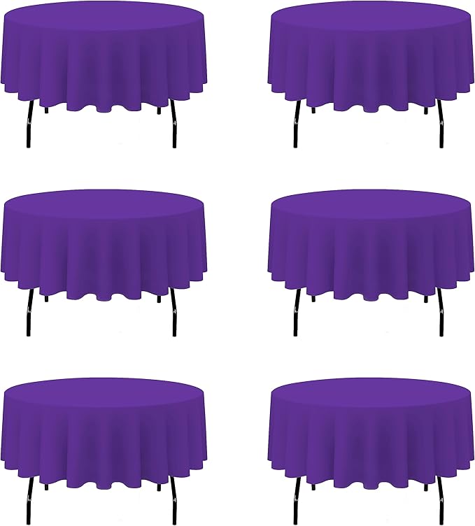 BRILLMAX 6 Pack Purple Round Tablecloths 90 Inch - Circle Bulk Linen Polyester Fabric Washable Table Cloth Cover for Wedding Reception Banquet Birthday Party Buffet Restaurant