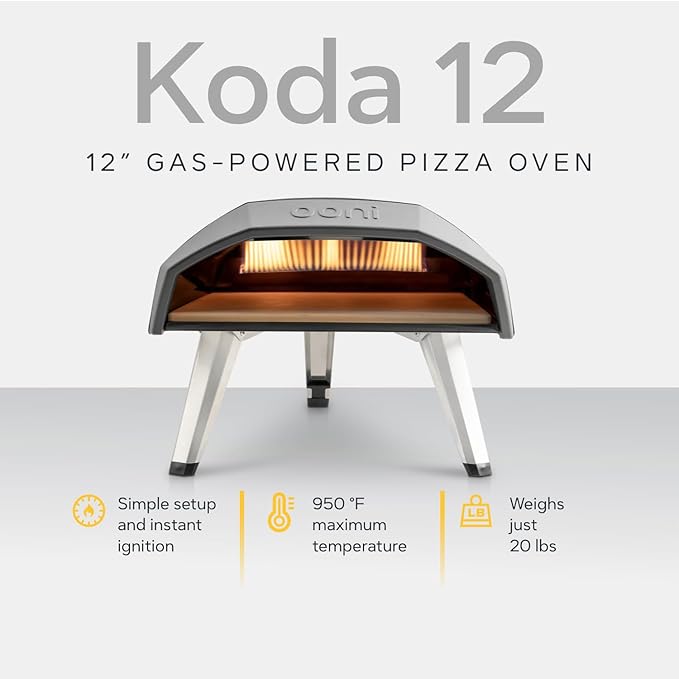 Ooni Koda 12 Propane Gas Outdoor Pizza Oven – 28mbar Portable Gas Oven, For Fire and Stonebaked 12 Inch Pizzas, Includes Gas Hose & Regulator, Countertop Pizza Maker