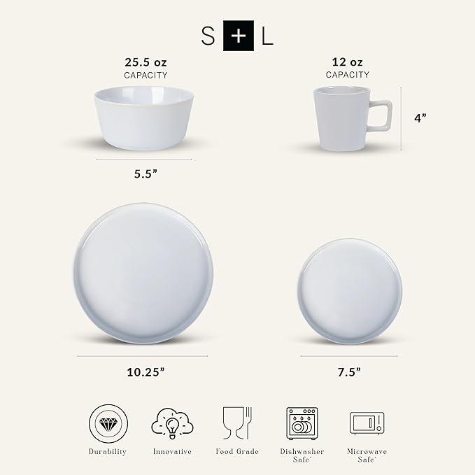 Stone Lain Celina Stoneware 32-Piece Dinnerware Set, White Glossy, Service For 8