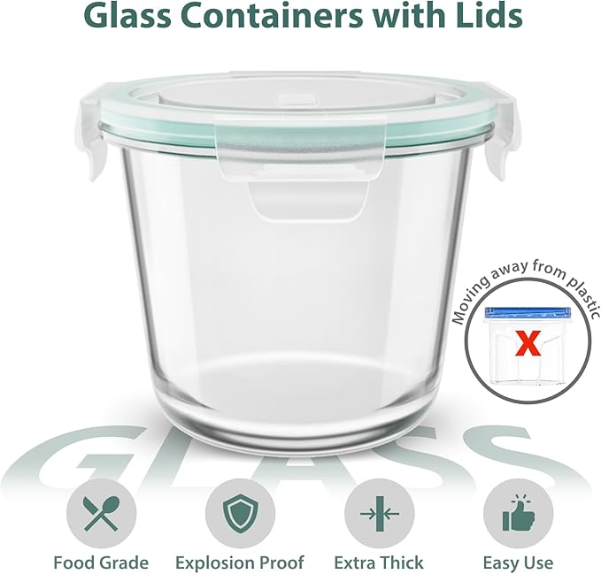 Freshmage 3 Cup Glass Soup Storage Containers with Lids (6 Sets), 23oz Glass Deli Container Heat-Resistant BPA-Free Airtight for feeding the Southern Starter, Microwave, Dishwasher, Freezer Safe