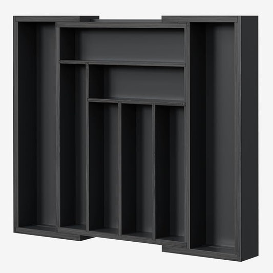 Pipishell Bamboo Expandable Drawer Organizer for Utensils Holder, Adjustable Cutlery Tray, Wood Drawer Dividers Organizer for Silverware, Flatware, Knives in Kitchen, Bedroom, Living Room (Black)