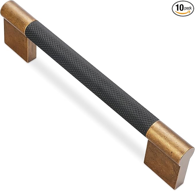 10 Pack 5 inch(128mm) Black and Antique Brass Kitchen Cabinet Handles Knurled Cabinet Pulls Black Drawer Pulls Kitchen Cabinet Hardware