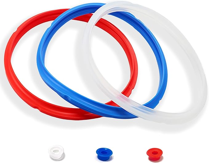 3 Pack Sealing Ring 8 Qt for Instant Pot Sealing Rings for 8Qt Insta Pot, With 3 Float Valve Caps, Food grade Silicone Instantpot 8Qt Sealing Ring, for Instant Pot 8 Qt, Red, Clear and Blue