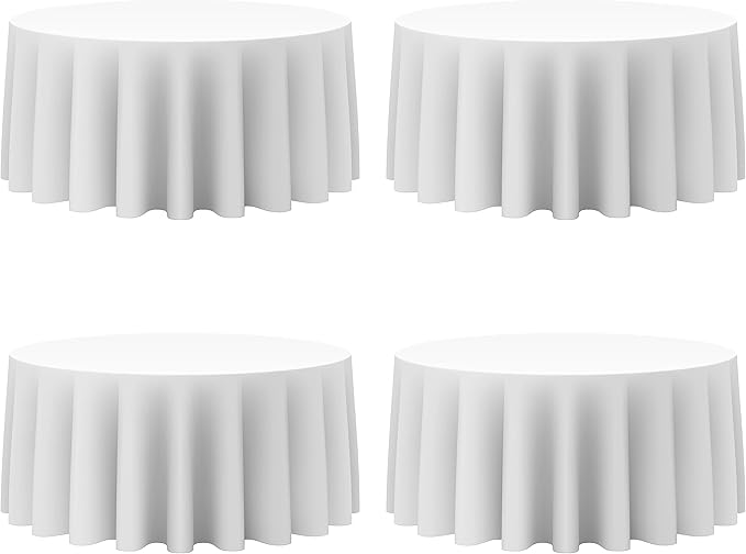 BRILLMAX 4 Pack White Round Tablecloths 132 Inch - Circle Bulk Linen Polyester Fabric Washable Table Cloth Cover for Wedding Reception Banquet Birthday Party Buffet Restaurant