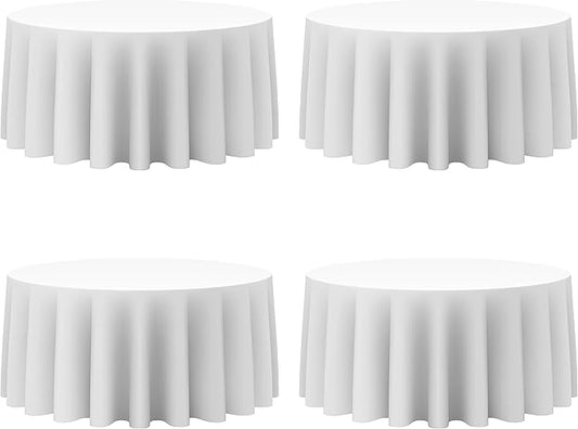 BRILLMAX 4 Pack White Round Tablecloths 132 Inch - Circle Bulk Linen Polyester Fabric Washable Table Cloth Cover for Wedding Reception Banquet Birthday Party Buffet Restaurant