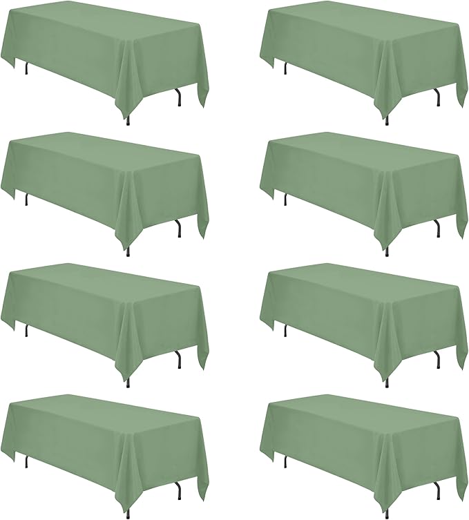 BRILLMAX 8 Pack Sage Green Tablecloths 70 x 120 Inch for 6ft or 8ft Rectangle Tables - Rectangular Bulk Linen Polyester Fabric Washable Cloth Cover for Wedding Reception Banquet Birthday Party