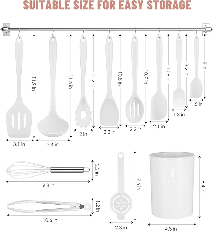 Kitchen Utensils Set-12 Pieces Silicone Cooking Utensils Set (Dishwasher Safe) 392°F Heat Resistant Spatula Set,Kitchen Utensil Set for Nonstick Cookware,Best Kitchen Tools with Holder