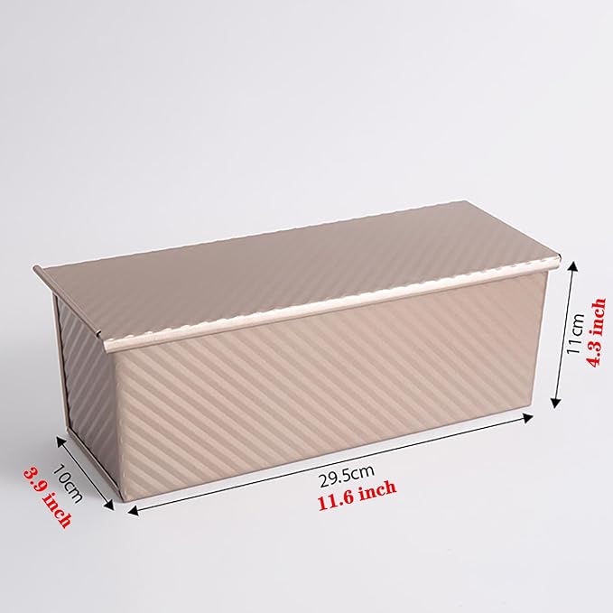 Pullman Loaf Pan with Lid, 2.2 lb Dough Capacity Bakeware for Baking Bread, Carbon Steel Corrugated Bread Toast Mold with Cover