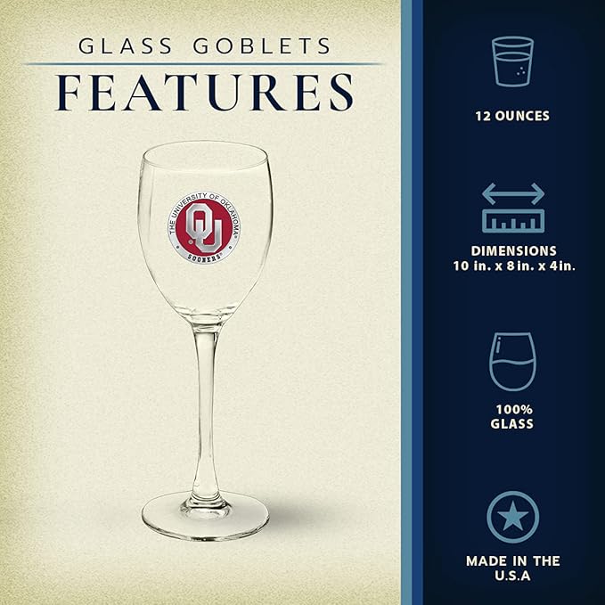 Heritage Pewter Oklahoma Sooners Glass Goblets – Set of 2 | 12 OZ Goblet Wine Glasses | Expertly Crafted Pewter Glass