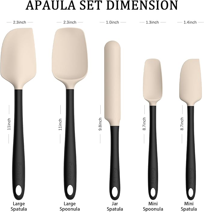 Coukre Silicone Spatula Set of 5,High Heat Resistant, Food Grade Silicone, Upgraded Extended Reinforced Handle,Dishwasher Safe, for Baking, Cooking (Beige Black, Color block)