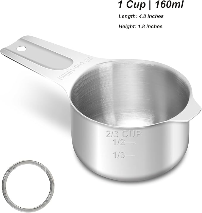 2/3 Cup (160 ml | 5.3 oz | 160 cc) Stainless Steel Measuring Cup, Metal Measuring Cup for Cooking & Baking