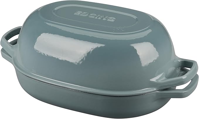 Enameled Cast Iron Oval Dutch Oven Pot with Lid, Dutch Oven for Sourdough Bread Baking, Oval Bread Pan, 7qt, Seasalt