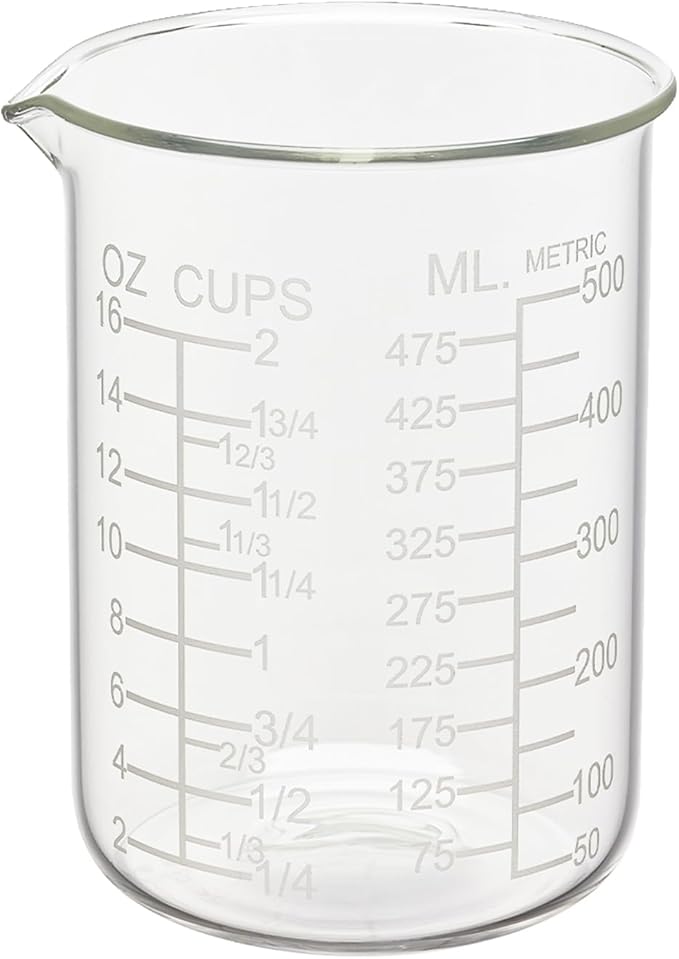 Ackers Etched Graduated Glass Measuring Cup -V-Shaped Spout -High Borosilicate Glass Measuring Cup for Kitchen or Dining, Easy to Read, 500 ML (16 Oz, 2 Cup)