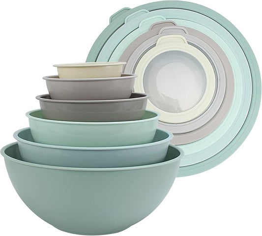 COOK WITH COLOR Nesting Mixing Bowls - 12 Piece Plastic Bowl Set with Lids, Microwave Safe (Mint Ombre)