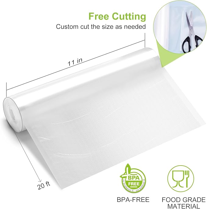 Bonsenkitchen Vacuum Sealer Bags, 11" x 20' Rolls 2 Pack for Food Storage Saver, Bpa Free, Heavy Duty, Commercial Grade Textured Food Roll, Customized Size Bag for Sous Vide Cooking, VB3207