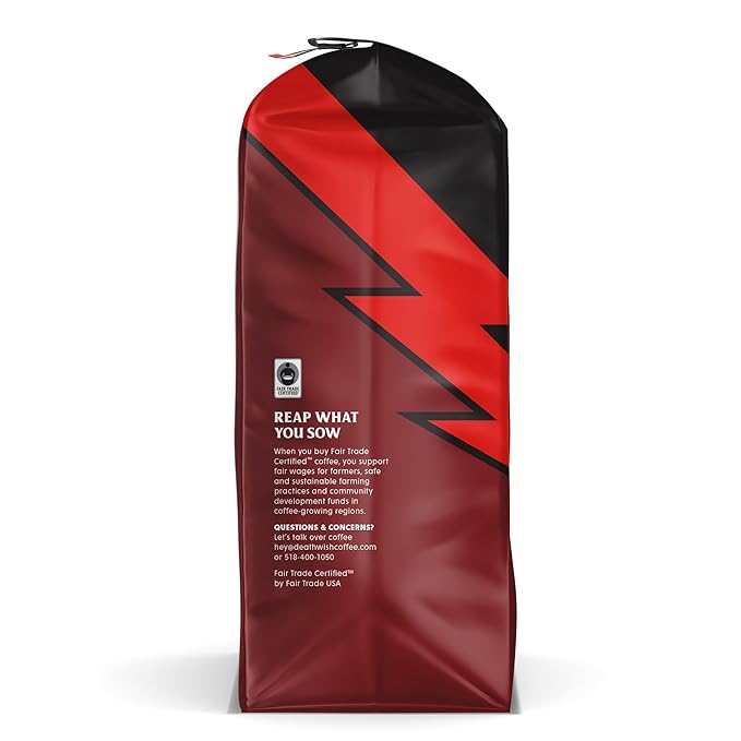 Death Wish Coffee Dark Roast Grounds - Bold Intense Blend of Arabica & Robusta Beans - USDA Organic Ground Coffee - 80 oz.