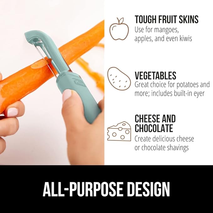GORILLA GRIP Patented BPA-Free Sharp Stainless Steel Dual Swivel Vegetable Peeler, Soft Comfortable Handle, Smoothly Peel Apples, Potatoes, Carrots, Includes Blade Cover, Kitchen Tool Peelers, Mint