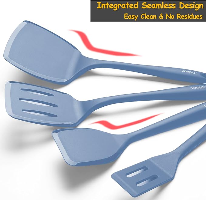 Silicone Spatula Set, 600°F Heat Resistant Silicone Spatula Turner Flipper for Cooking, Non Stick and Non Scratch Kitchen Utensils for Eggs & Pancakes, 4 Pack,Starry Blue