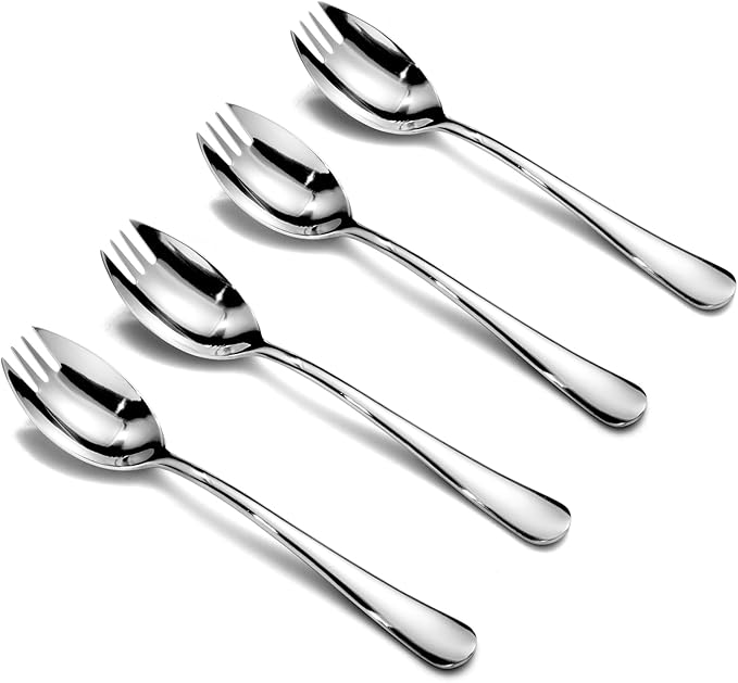 Alata Sporks, 4-Pack Food-grade Stainless Steel Sporks, 7.4 Inches Long Handle Salad Forks For Dessert, Ice Cream, Salad, Soup, Noodle, Spaghetti, Dishwasher Safe