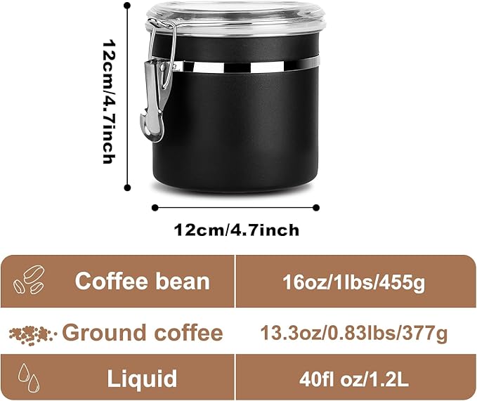 Stainless Steel Food Container with Clear Lids Airtight Storage Container Stackable Small Canisters Kitchen Pantry Storage for Cereal, Snacks, Candy, Herbs, Spices, Sugar, Tea (Black)