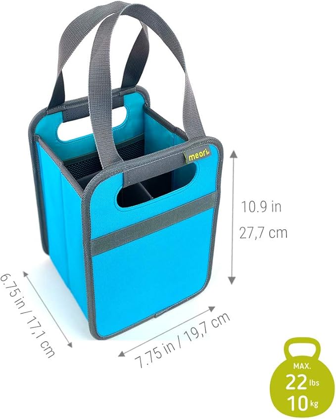 meori Foldable 4 Bottle Wine Tote Azure Blue Organize Crate Glass Dividers Stylish Travel Storage Box Liquor Spirits Tastings Grocery Shopping Hostess Gift, A100815