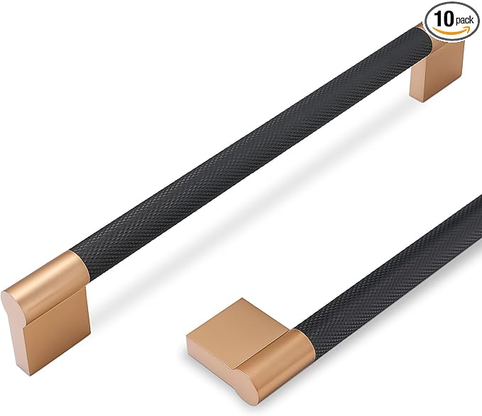 10 Pack 7-1/2 Inch (192mm) Black and Champagne Copper Cabinet Handles - Knurled Pulls for Kitchen Drawers and Cabinets - Hardware