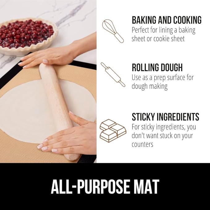 GORILLA GRIP Reusable Nonstick Silicone Baking Mat, 2-Pack, BPA-Free Oven Safe Food Liner for Toaster Ovens, Mini Cookie Sheets, Easy Clean, Holiday Baking Essentials, 11.75x8.25, Quarter Sheet, Black