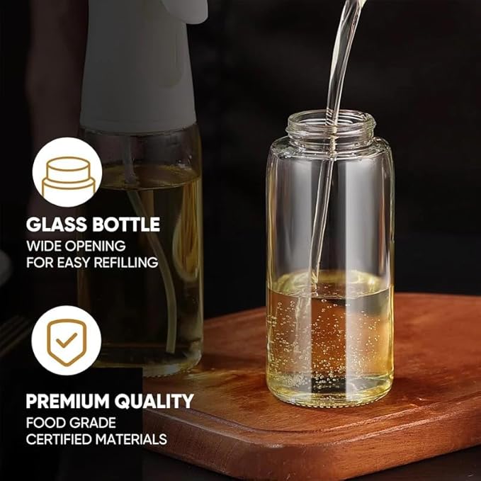 Oil Sprayer for Cooking - Olive Oil Sprayer - 200ml Glass Oil Spray Bottle in Air Fryer Accessories - Oil Dispenser for Kitchen,Air Fryer, Salad, Baking, BBQ