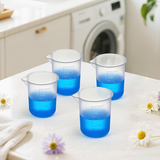 4PCS Silicone Laundry Detergent Cup Holder - Liquid Laundry Detergent Dispenser Cups Reusable, Flexible Washable Liquid Measuring Cups for Home, Dorm, Hotel