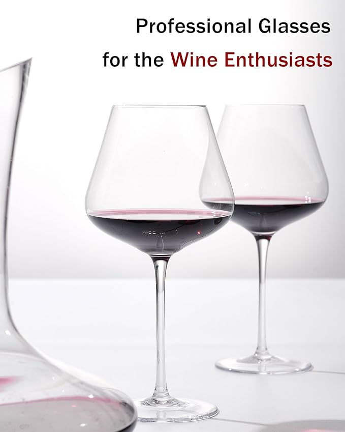 JBHO Set of 4-21 Ounce Hand Blown Italian Style Crystal Burgundy Wine Glasses - Lead-Free Premium Crystal Clear Glass - Gift-Box for any Occasion