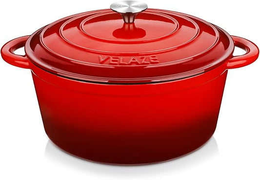 Velaze 7.5 QT Dutch Oven Pot with Lid, Enameled Cast Iron Dutch Oven with Dual Handles for Sourdough Bread Baking, Cooking, Non-stick Enamel Coated Cookware (RED)