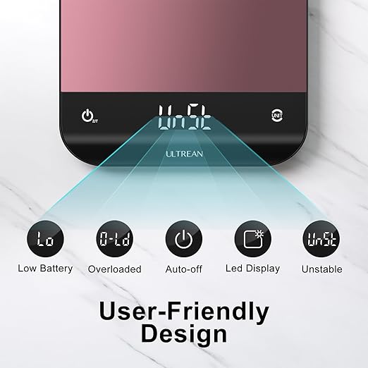 Ultrean Food Scale, Digital Kitchen Scale with LED Display, Weight Grams and Ounces for Baking Cooking, 6 Units with Tare Function, 11lb (Batteries Included)