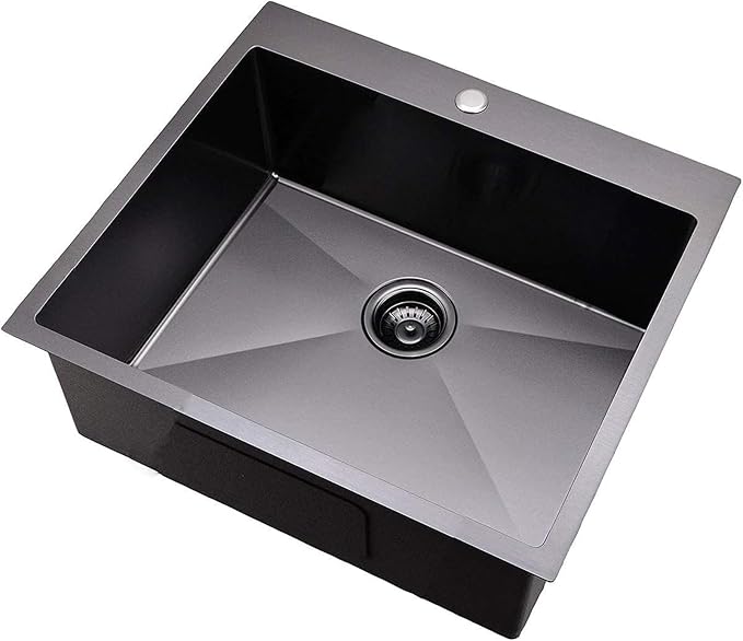 25x22 Inch Black Drop In Kitchen Sink, 25 Inch Gunmetal Black RV Laundry Utility Sinks, Top Mount 16 Gauge Stainless Steel Single Bowl Deep Small Kitchen Sink