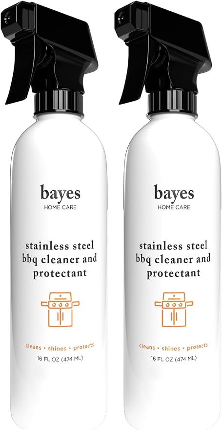 Bayes High-Performance Stainless Steel BBQ Exterior Cleaner and Protectant - Cleans, Shines and Protects Stainless Steel Barbecue Surfaces, Shields from Outdoor Elements - 16 oz, 2-Pack