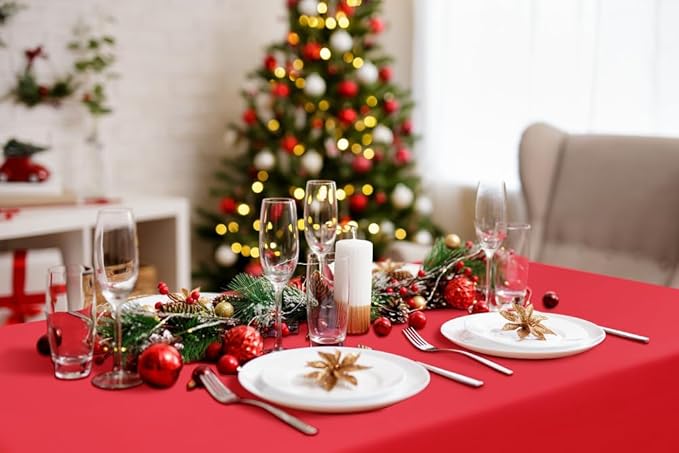 homing Square Vinyl Tablecloth, Waterproof Spillproof Plastic Flannel Backed Table Cloth, Wipe Clean Table Cover for Dining, Buffet Parties and Camping (Red, 54" x 54")