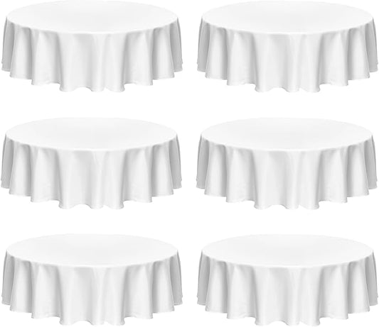 Fitable Faux Linen Round Tablecloths 90 Inch, 6 Pack - Fabric Textured Table Clothes for Round Folding Tables, Washable Neutral Table Covers for Wedding, Party, Banquet, Birthday, White