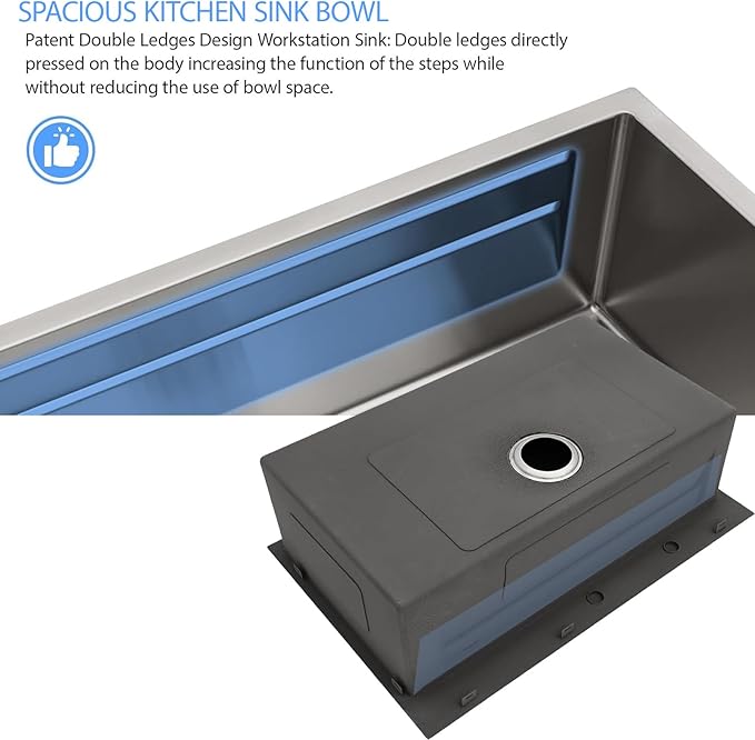 33 Drop In Kitchen Sink - Lordear 33x22 Inch Topmount Single Bowl Kitchen Sink 16 Gauge Stainless Steel Workstation Sinks with Double Ledges