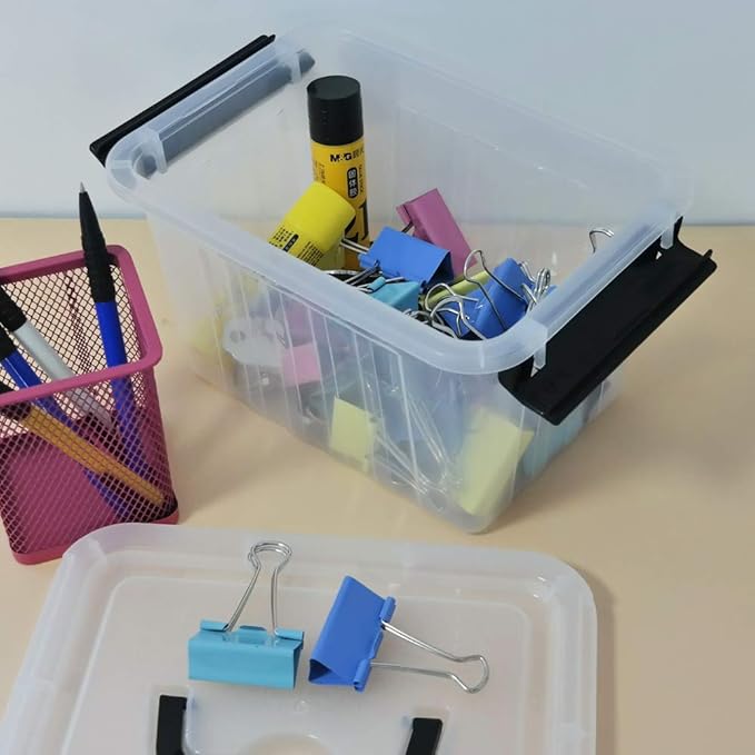 Bringer 3 Quart 6-Pack Clear Plastic Storage Boxes, Latch Box with Black Handle