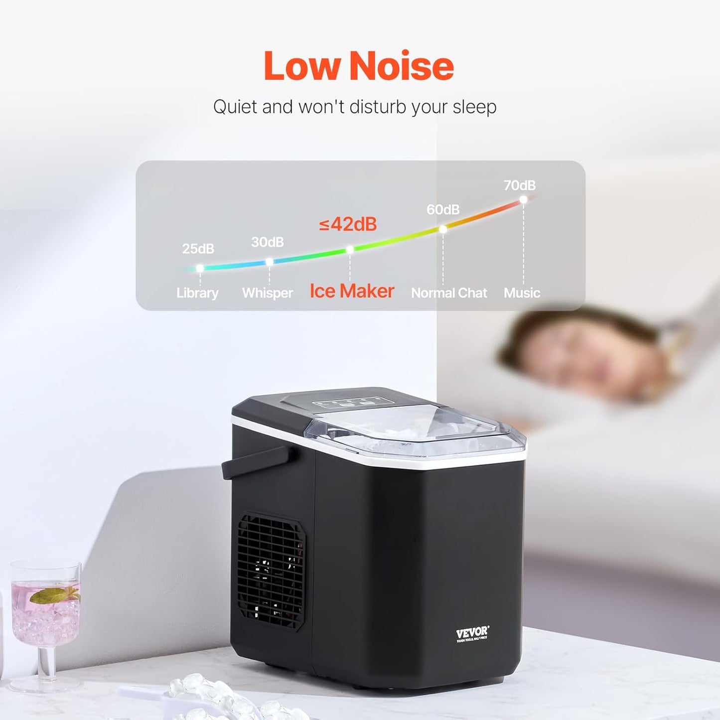 VEVOR Countertop Ice Maker, 9 Cubes Ready in 6 Mins, 26lbs in 24Hrs, Self-Cleaning Portable Ice Maker with Ice Scoop and Basket, Ice Machine with 2 Sizes Bullet Ice for Home Kitchen Office Bar Party