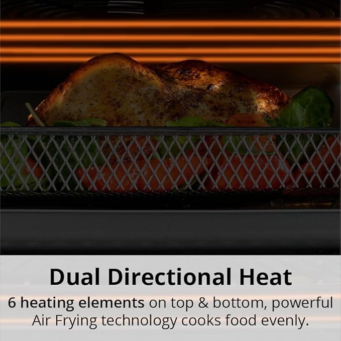 Aria 36 Qt Air Fryer Oven, Ariawave Stainless Steel Air Fryer with Rotisserie, Basket, & Grill Trays, Easy Clean Large Countertop Convection Oven, XL Touchscreen Display & Cooking Presets, Black