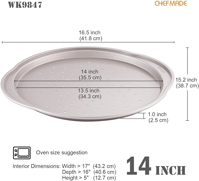 CHEFMADE Pizza pan, 14 Inch with Holes Non-Stick Pizza Crisper Pan Bakeware for Oven Baking (Champagne Gold)