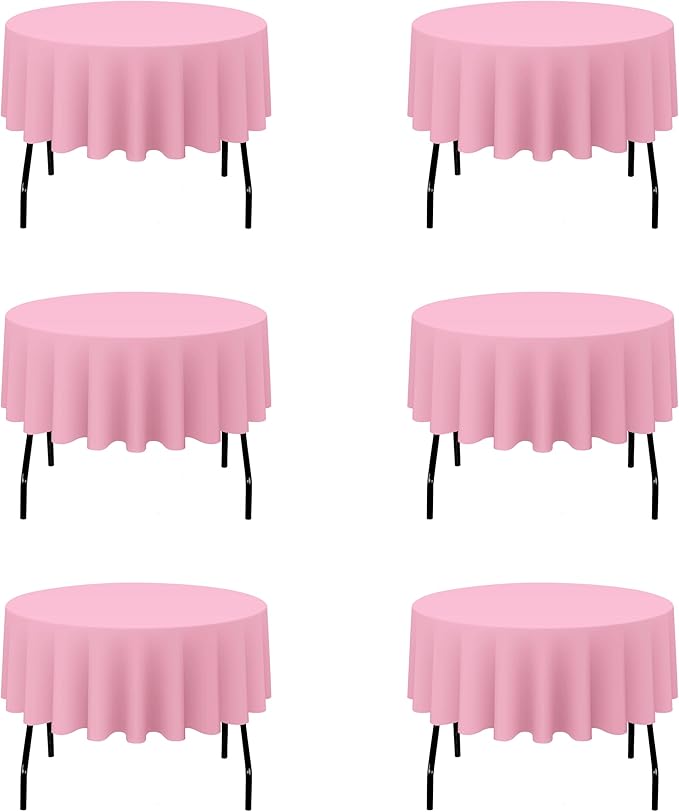 BRILLMAX 6 Pack Pink 70 Inch Round Tablecloths Fit 30" to 54" Tables (8-20" Drop) - Circle Bulk Linen Polyester Fabric Washable Cloth Cover for Wedding Reception Banquet Birthday Party Buffet