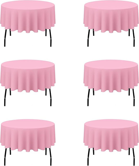 BRILLMAX 6 Pack Pink 70 Inch Round Tablecloths Fit 30" to 54" Tables (8-20" Drop) - Circle Bulk Linen Polyester Fabric Washable Cloth Cover for Wedding Reception Banquet Birthday Party Buffet