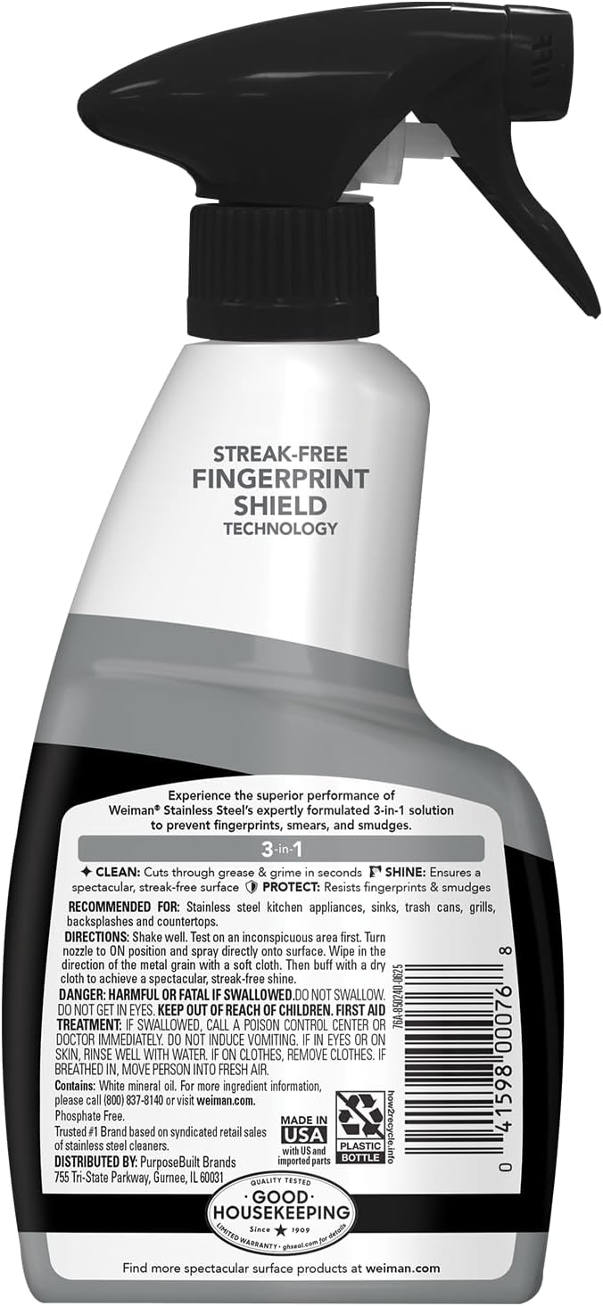 Weiman Stainless Steel Cleaner and Polish - Protects Appliances from Fingerprints and Leaves a Streak-Free Shine for Refrigerator, Dishwasher, Oven, Grill, 22 oz, 6 Pack